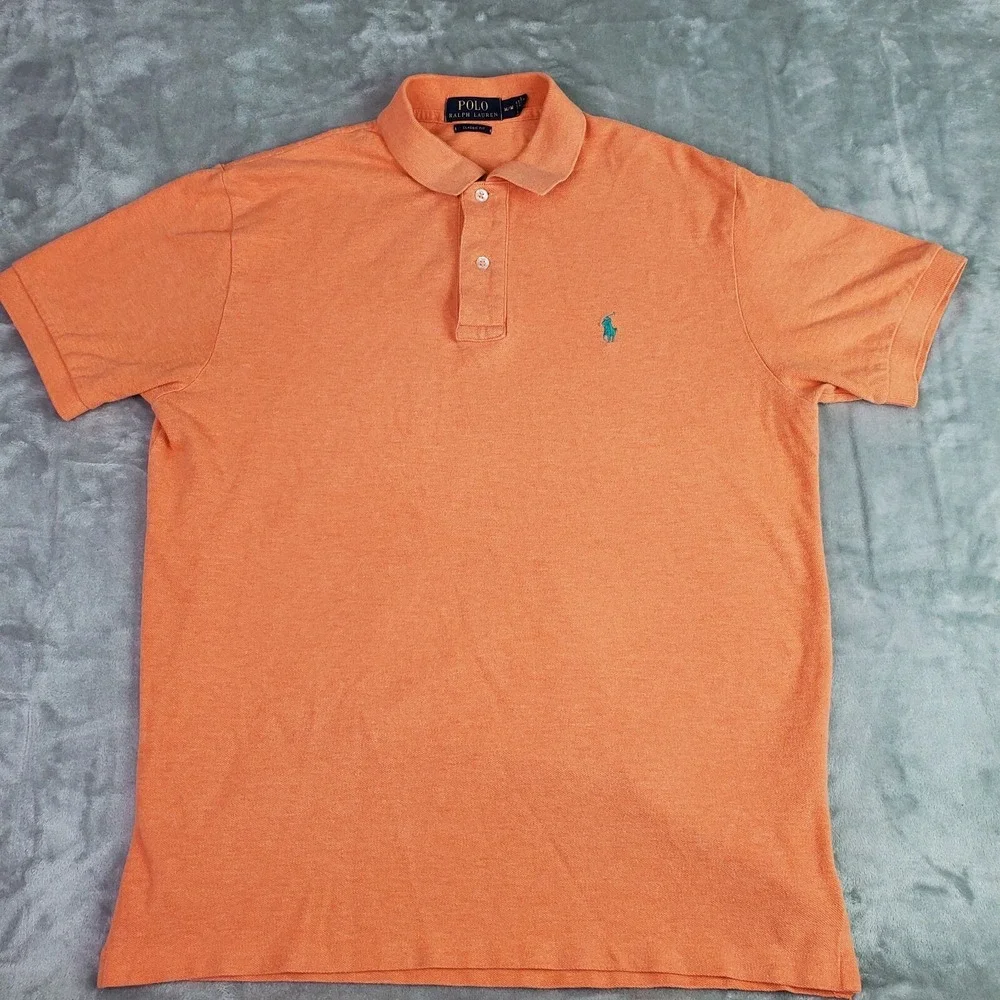 Ralph Lauren Polo Shirt Mens Medium Orange Pony Casual Short Sleeve